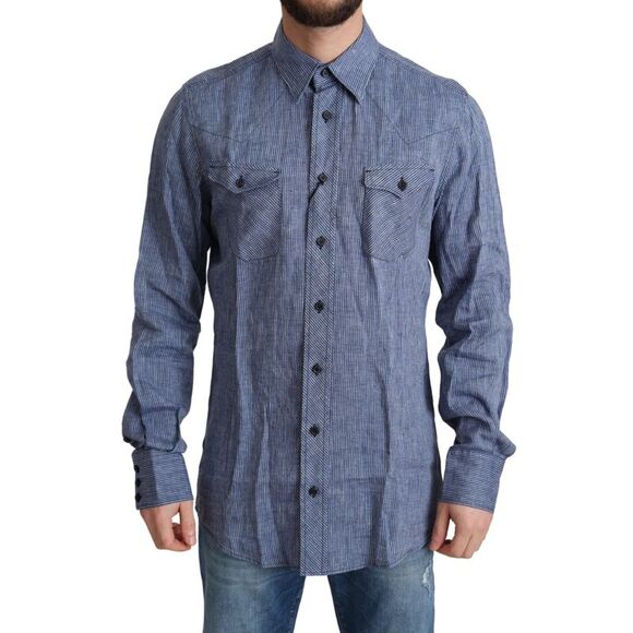 Dolce & Gabbana Blue Stripes Men Casual Button Down Men's Shirt
